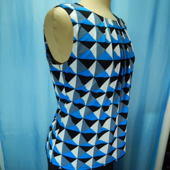 Calvin Klein Pleated Neck Sleeveless Geometric Career Top Size Large NWOT - Picture 6 of 12